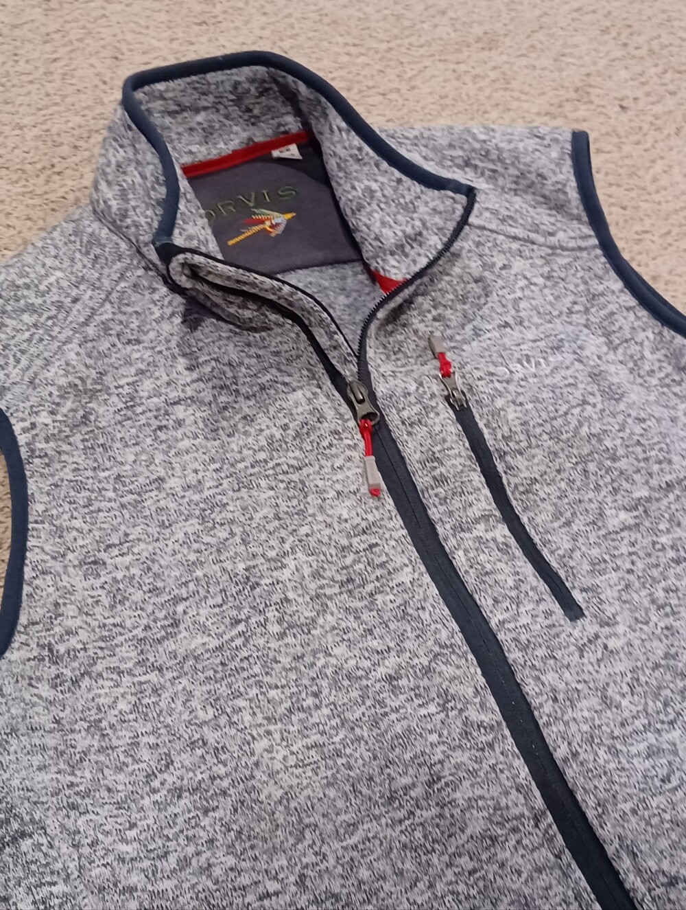 Orvis Heathered Fly Fishing Grey Fleece Vest with Black Trim Mens Size M
